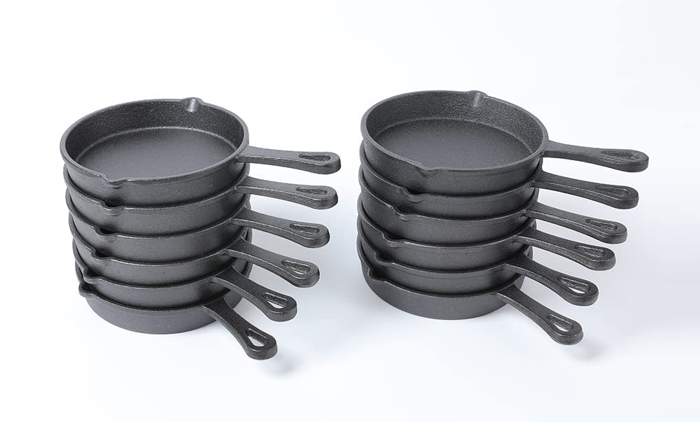 HAWOK Cast Iron mini skillet mini pie pan Dia.5.3 inch Pack of 12 Preseasoned Round