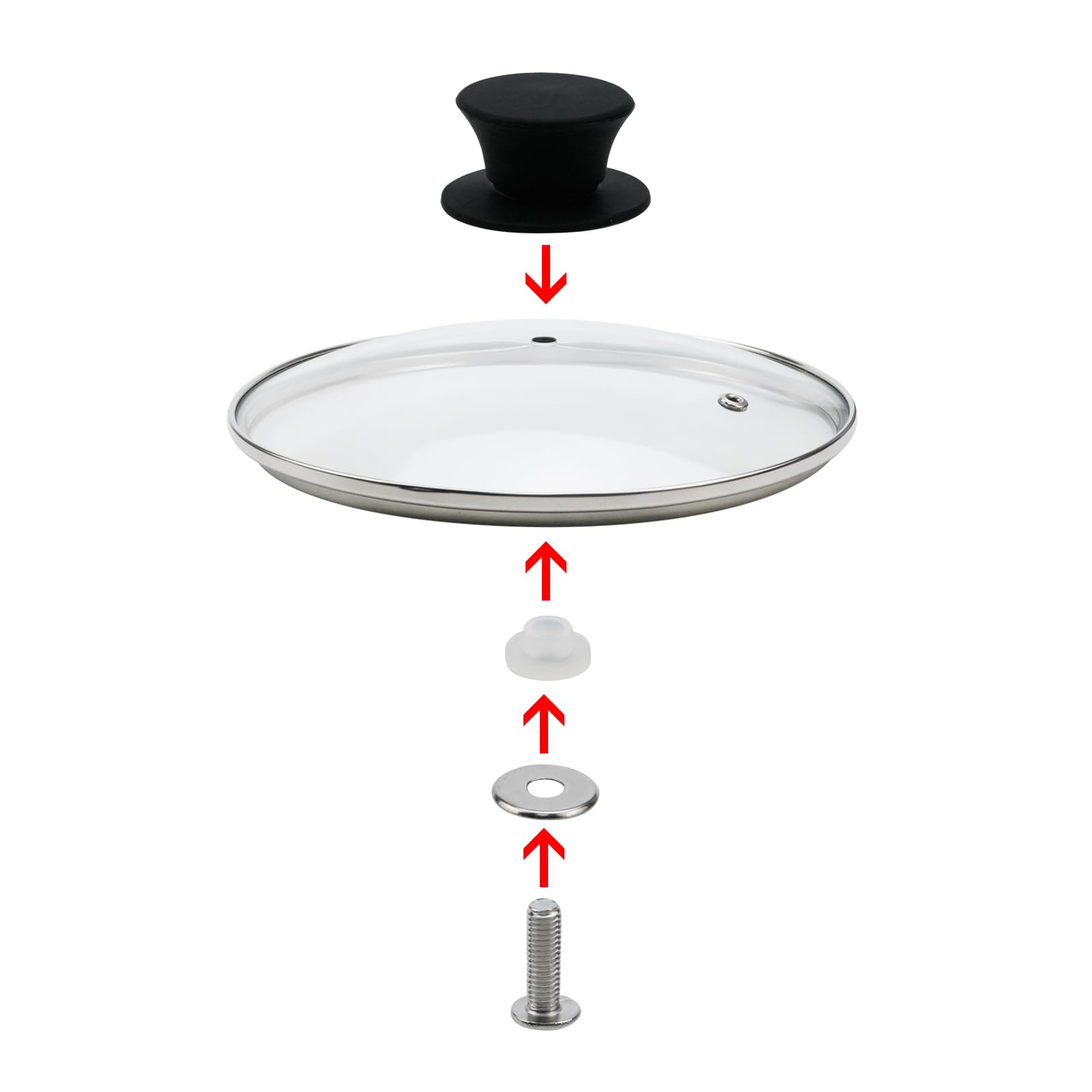 Woogim 9Inch 1Pcs Clear Single Hole Stainless Steel Tempered Glass Pot Cover With Silicone Knob Handle For Universal Lids For Fr