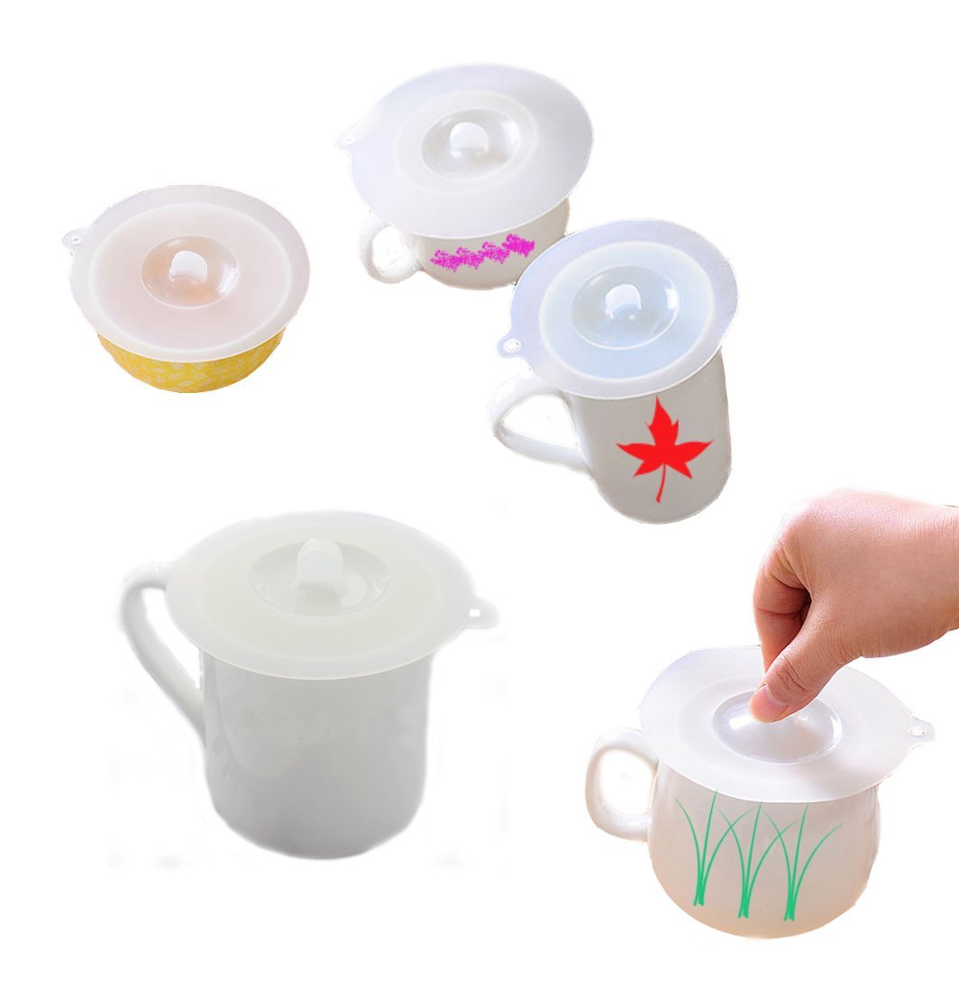 Akoak Semitransparent Anti-Dust Silicone Cup Cover Coffee Mug Small Bowl Suction Seal Lid,Pack Of 3, 4.1'',4.9'' And 5.7''