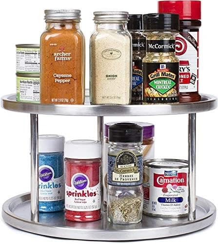 SimpliMagic 2Tier, Polished Stainless Steel, Lazy Susan Spice Rack, Upgraded 2026 Model Silver