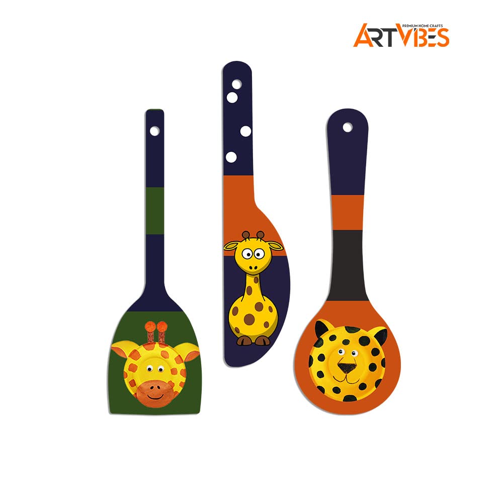 Artvibes Cute Animals Wooden Wall Hanger for Home | Office | Living Room | Gift | Modern Decoration Items | Kitchen Wall Decor |