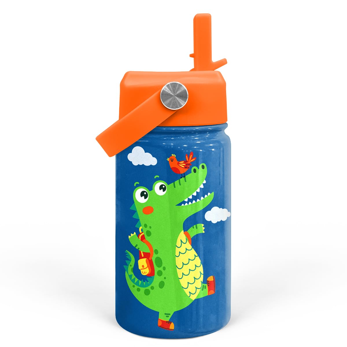 Crocodile Water Bottle - Kids Water Bottle with Straw Lid - 12 Oz Insulated Stainless Steel Water Bottles for Kid Boys - Travel 