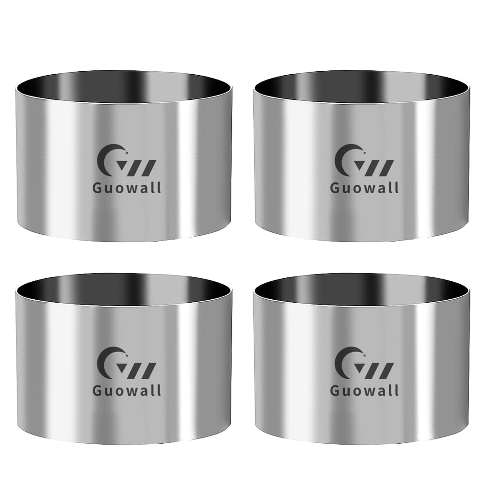 Guowall 4Pcs 3.15 Inch Seamless Cake Ring Mold For Baking Stainless Steel Round Mousse Mould Food Cookie Cutter