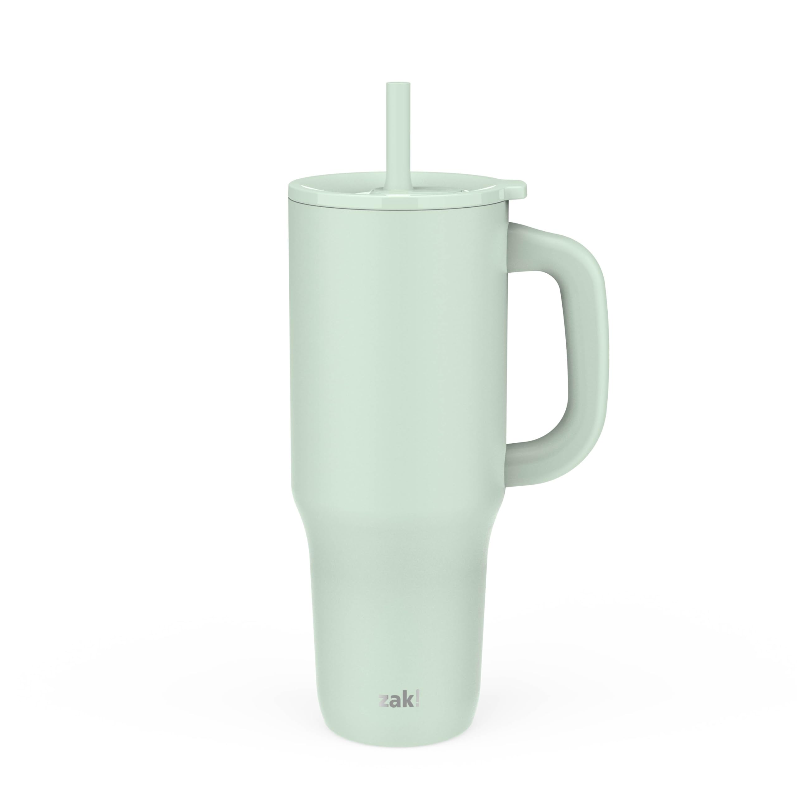 Zak Designs Sutton Travel Tumbler for On the Go, 40oz Stainless Steel with Vacuum Insulation, Silicone Straw, and Carry Handle f