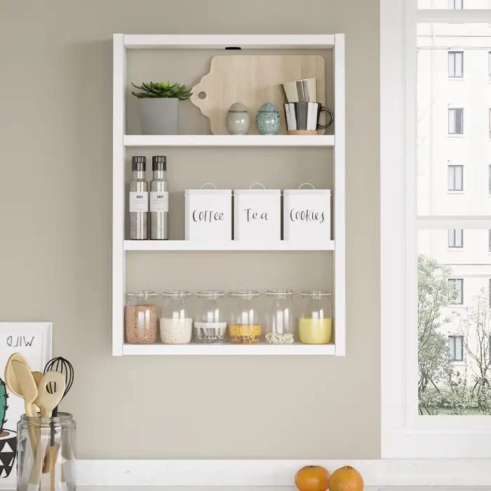 Wooden Cave Kitchen Racks And Shelves For Storage Wall Mounted Wooden | Wooden Spice Box Jars Utensils Organizer (White)
