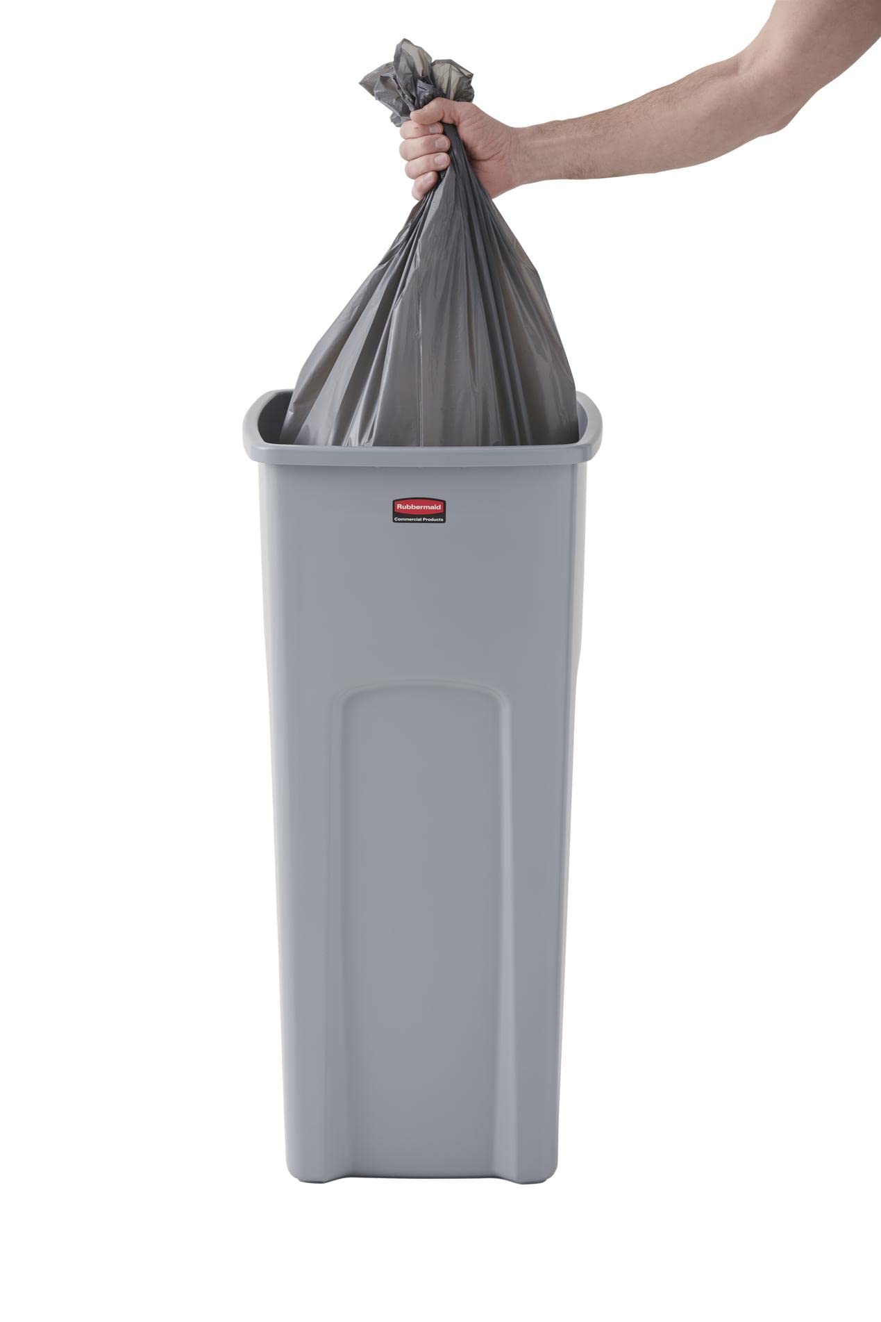 Rubbermaid Commercial Products Square Trash/Garbage Container With Untouchable Swing Top Lid, 23-Gallon, Perfect For Outdoor/Res