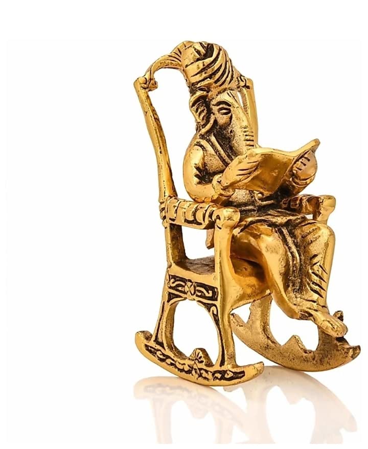 Labhcart Metal Lord Ganesha Reading Ramayana Statue Hindu God Ganesh Ganpati Sitting On Chair Idol Sculpture Home Office Gifts D