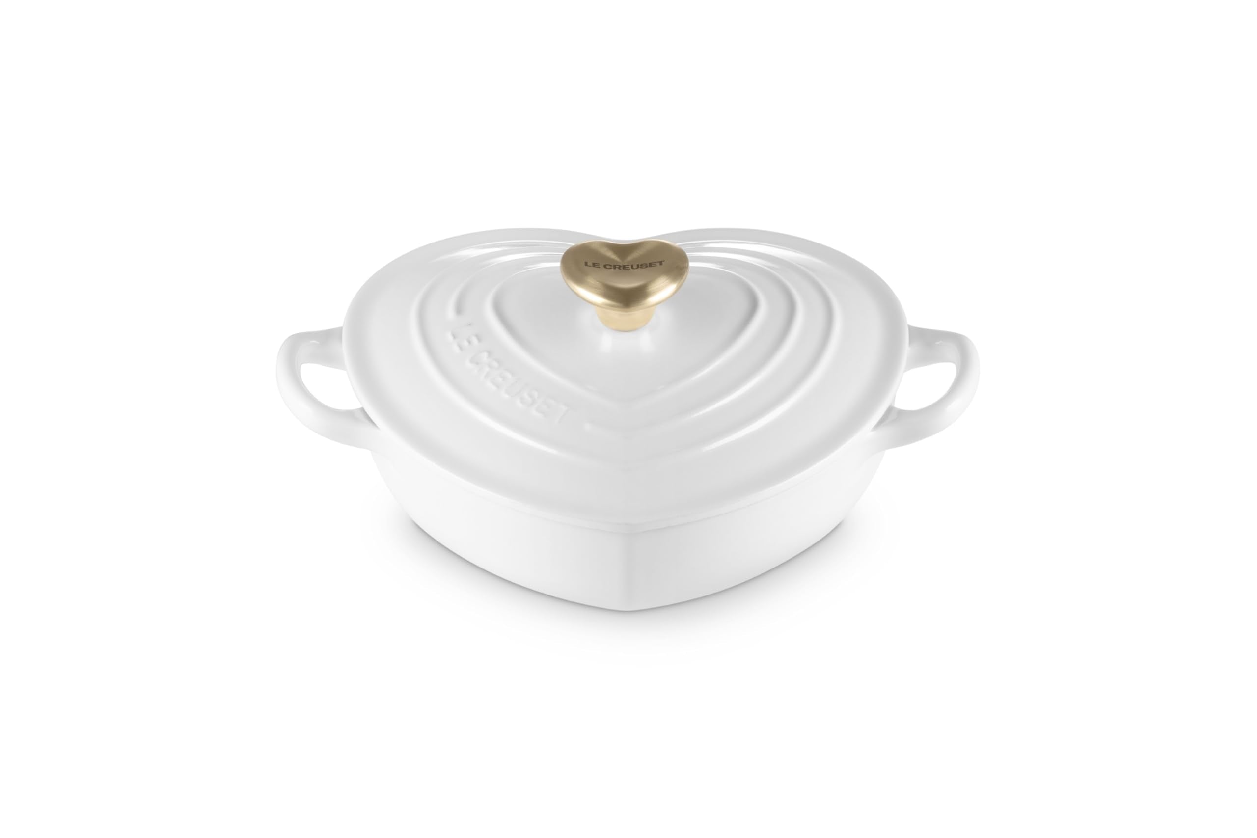 Le Creuset Enameled Cast Iron Traditional Shallow Heart Cocotte, 1.25 Qt., White Light Gold Heart Knob