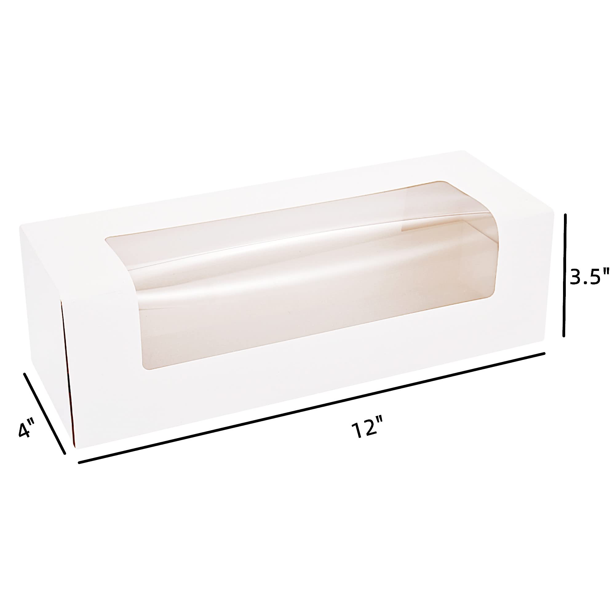 Rifmeae 12'' X 4'' X 3.5'' Roll Cake Boxes, Loaf Cookie Boxes, White Bakery Boxes With Window, Auto-Popup Treat Boxes For Donuts
