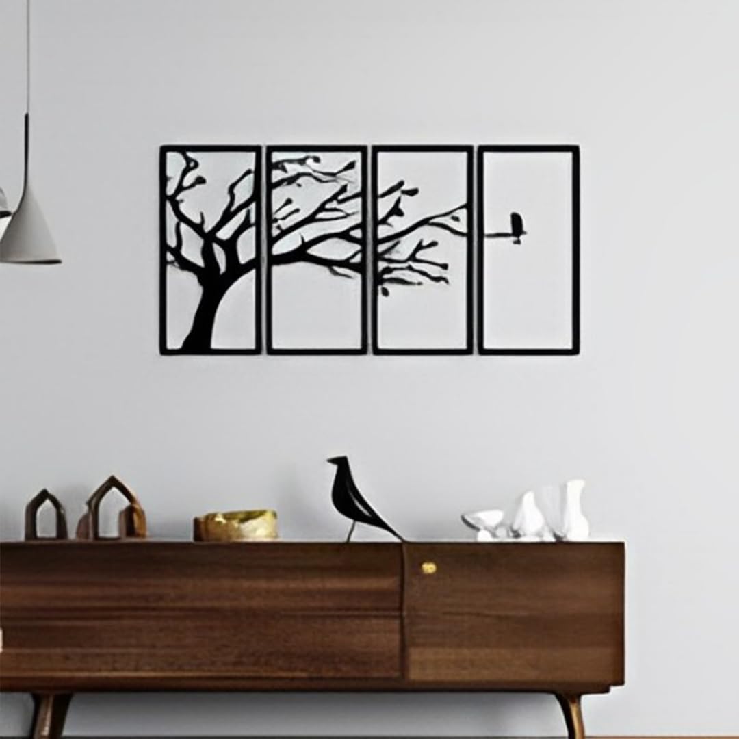 Rise N Shine Wooden Tree Wall Art Panel Frame | Alone Bird In Forest Wooden Wall Art |Wall Decor Hanging | Tree Design Wooden Ho