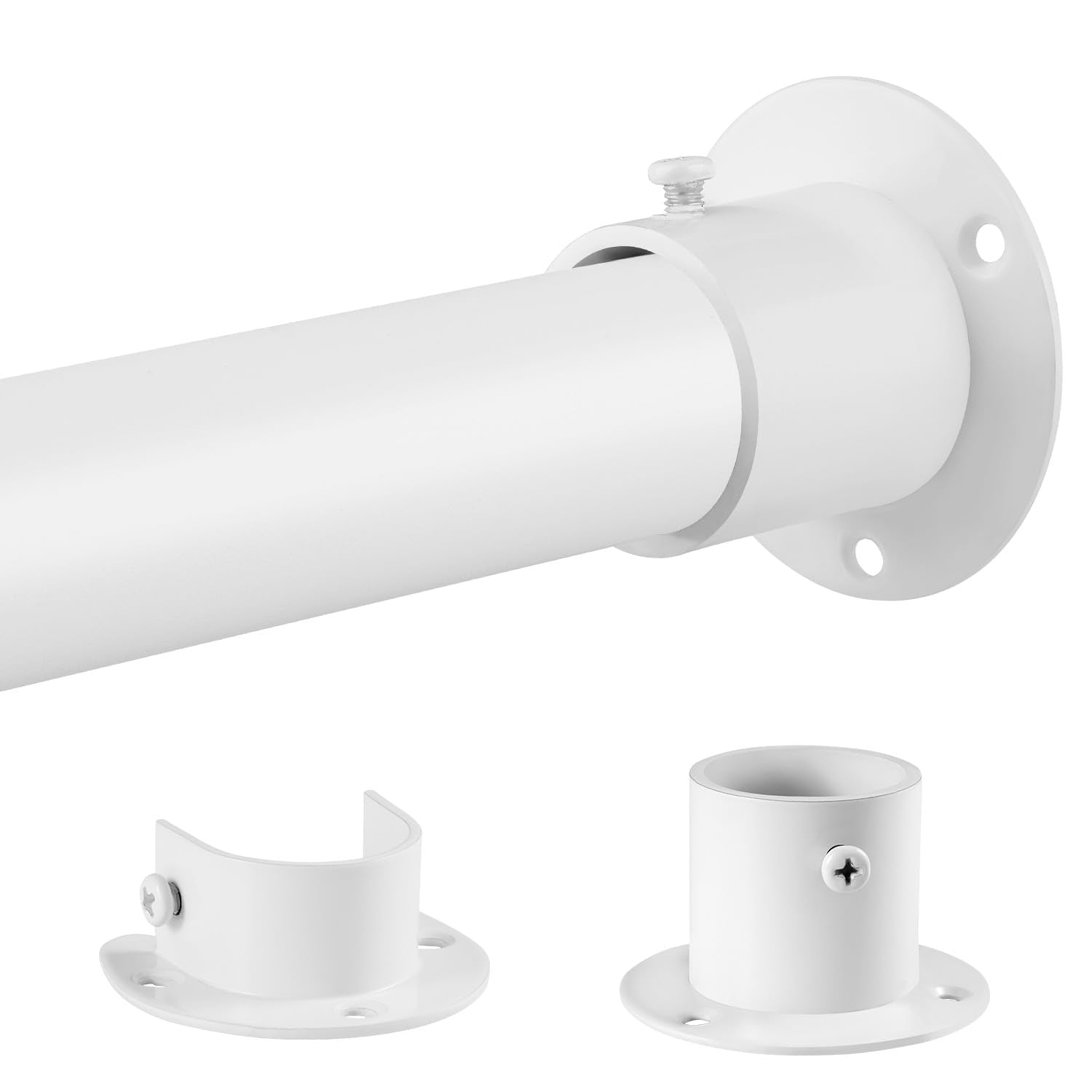 Closet Rods For Hanging Clothes, 1.3 Inch Diameter Heavy Duty Closet Rod 17-39 Inch Adjustable Clothes Hanging Bar Matte White S