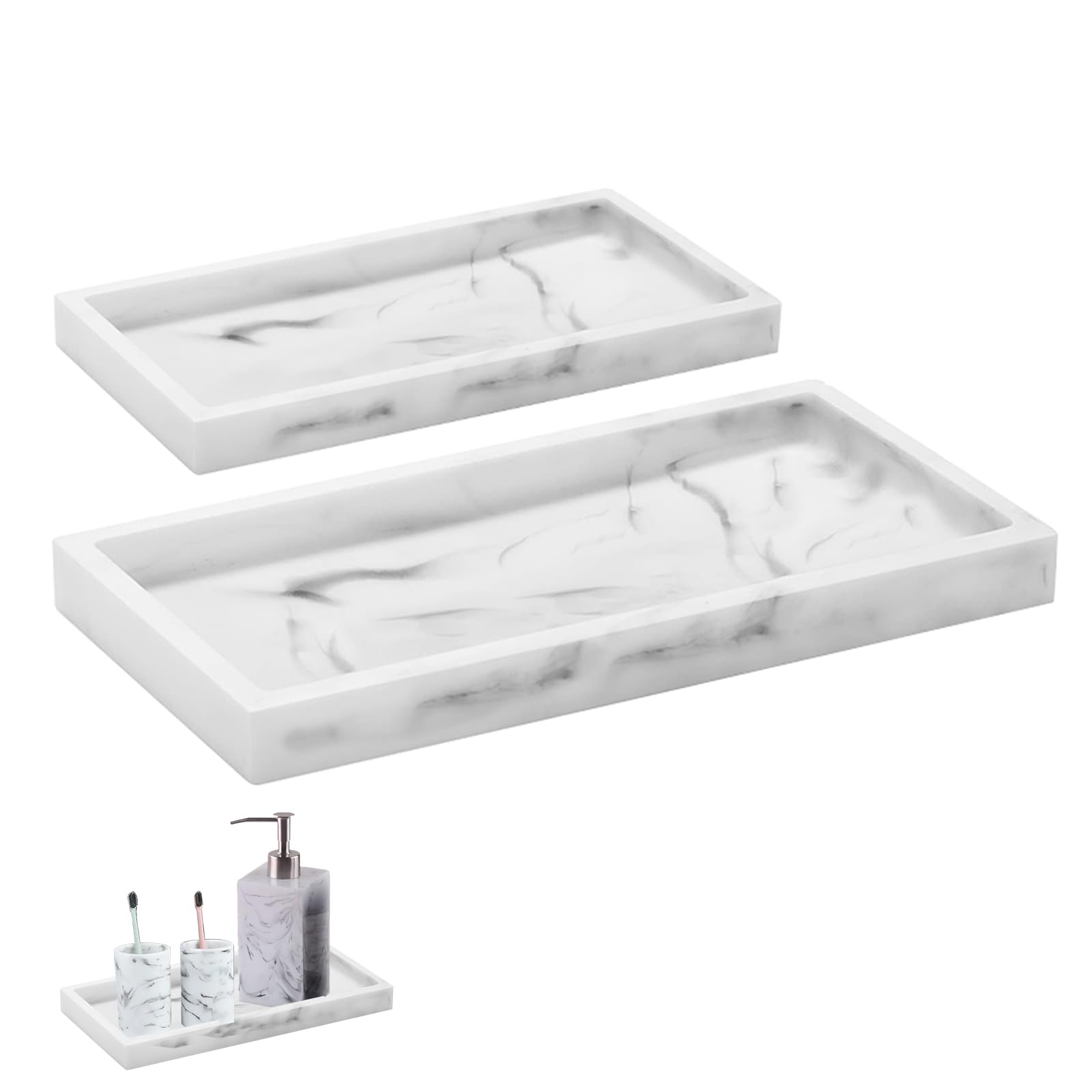 2 Packs Silicone Bathroom Vanity Tray Rectangle Set, Shatterproof Flexible Bathroom Tray, 11.8'' & 7.8'' Silicone Soap Dispenser