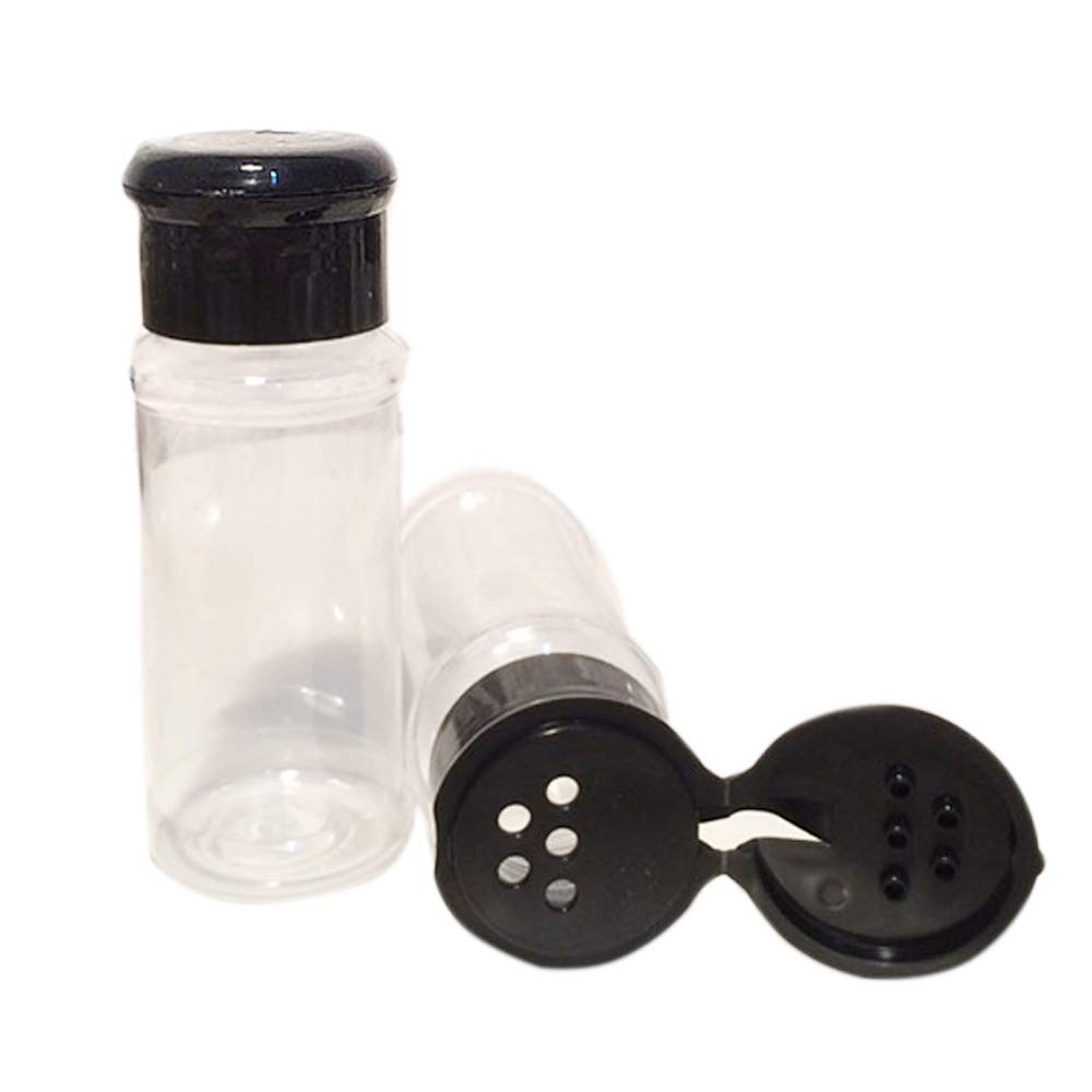 FEOOWV 50Pcs Empty Plastic Spice Bottles Set for Storing Barbecue Seasoning Salt Pepper and More 75 ml/2.5 oz (Black)