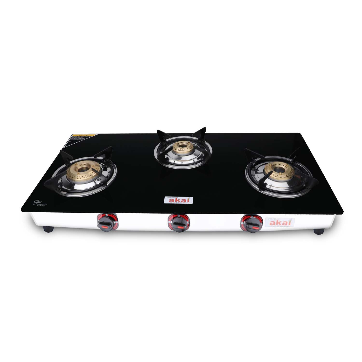 Akai 3 Burner Lpg Gas Stove  Manual Ignition | TriPin Brass Burners For High Efficiency | Isi Certified | SkidProof Legs | Du