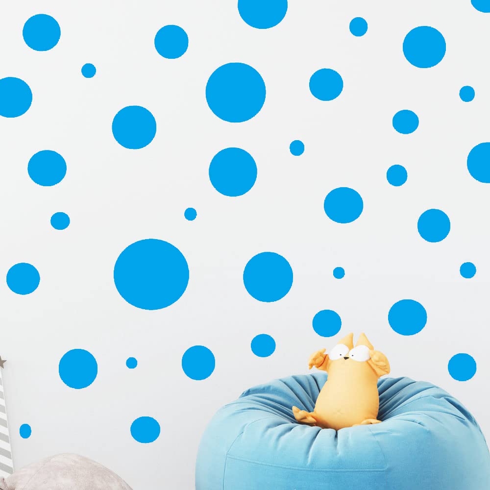 Coastal Blue Polka Dot Wall Stickers, Wall Decor Stickers, Wall Dots, Vinyl Circle Room Dot Decals Wall Art Stickers For Bedroom