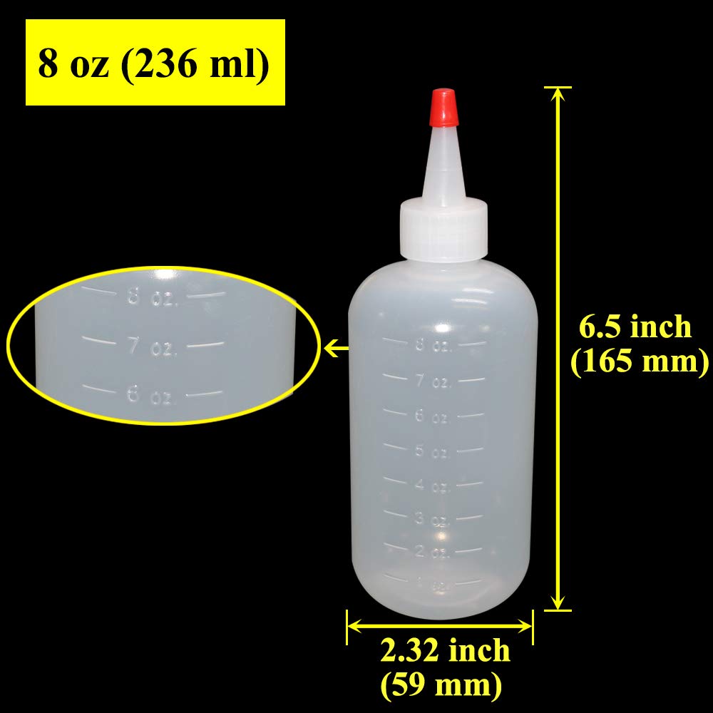Belinlen 20 Pack 8-Ounce Plastic Squeeze Bottles With 20Pcs Red Tip Caps And Measurement - Good For Crafts, Art, Glue, Multi Pur