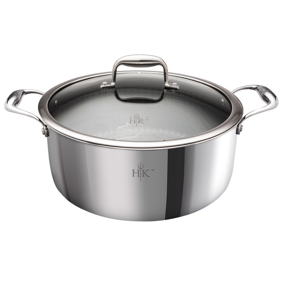 Hells Kitchen Hybrid 7.5Qt Pot with Lid, TriClad Stainless Steel & PFASFree Ceramic Nonstick, no PFOA, no PTFE, no Teflon, No