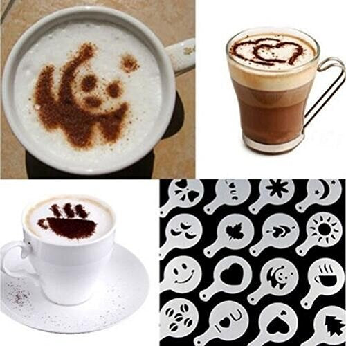 Drhob Hot 16Pcs Coffee Latte Art Stencils Diy Decorating Cake Cappuccino Foamtool Cn (Color: White)