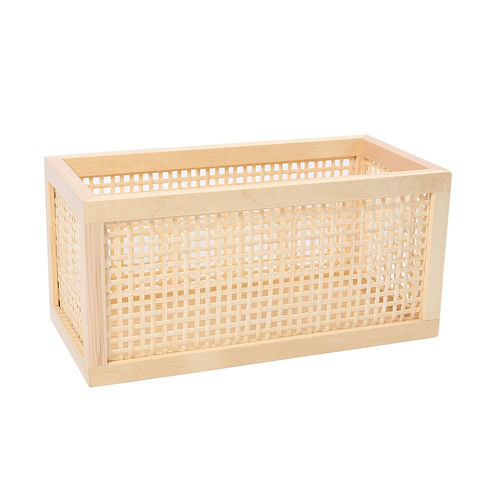 Small Wood Storage Basket, Rectangle Rattan Storage Box, Bamboo Storage Box For Bathroom Office Desktop