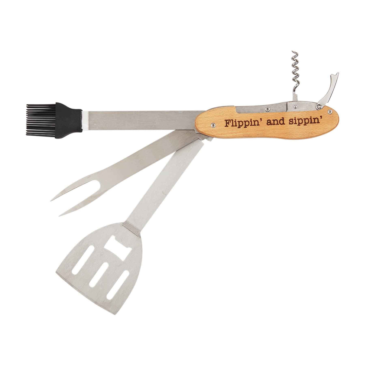 Mud Pie, 12'' Grilling Tool And Bottle Opener Set, Natural