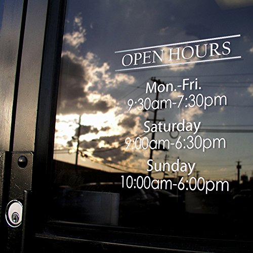Custom Business Hours Window Decal - 10.5''X13.5'' Or 14''X18'' - Vinyl Custom Lettering, Glass Door Sign - Free Squeegee - Easy