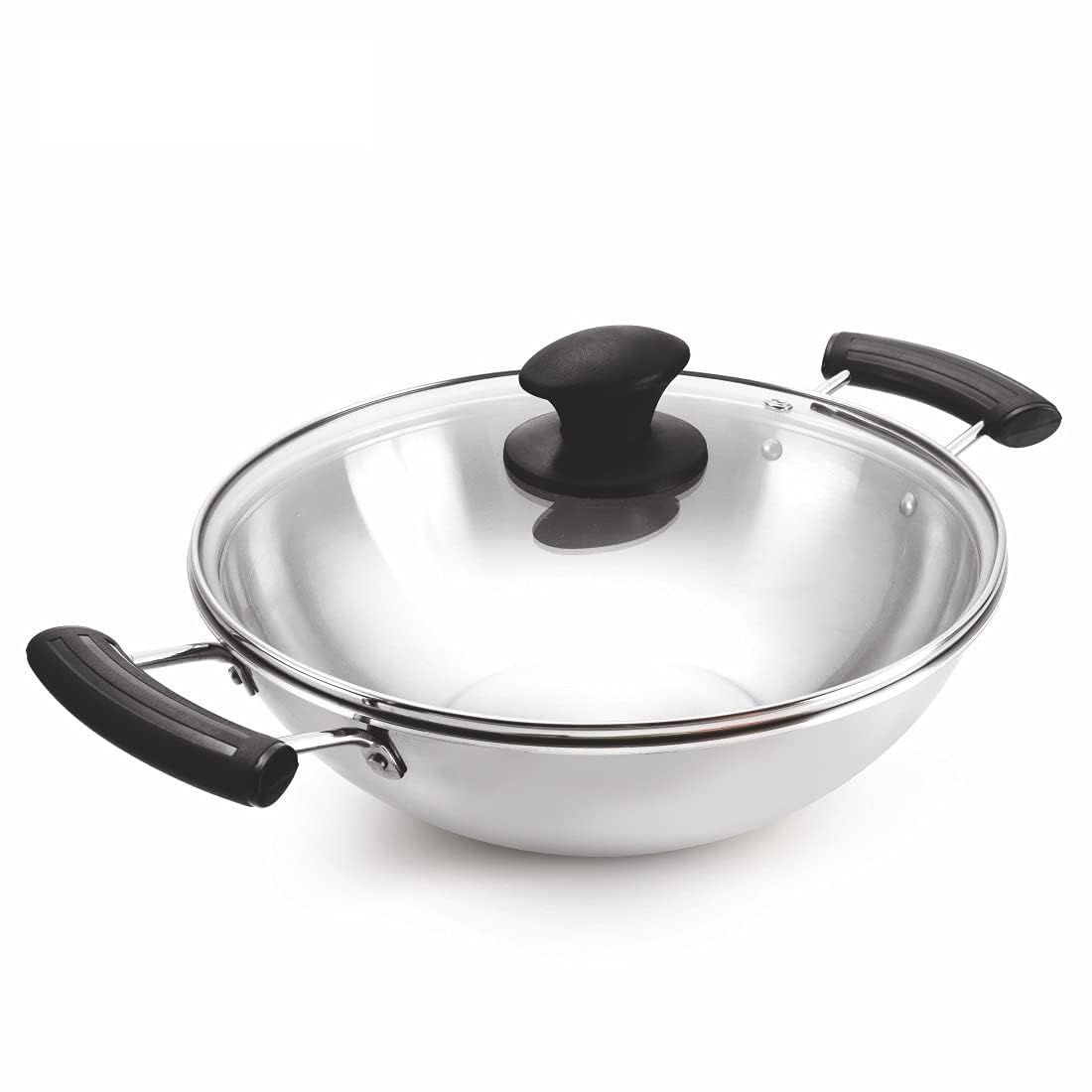 Alda Bueno Triply Non Stick Kadai With Lid, Stainless Steel Kadai For Cooking,Metal Spatula Friendly, Induction & Gas Stove Comp