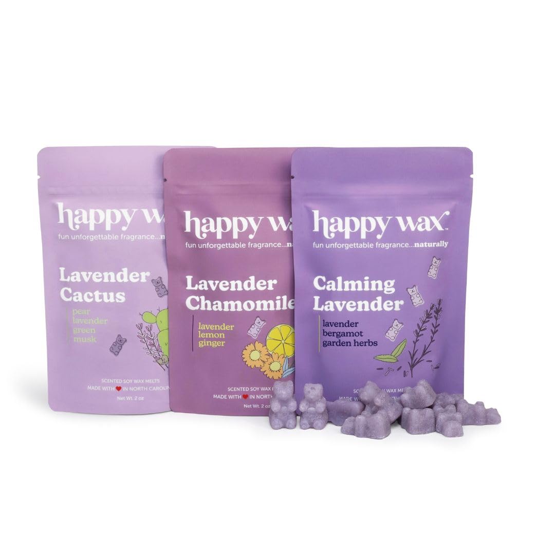 Happy Wax Lavender Lovers Collection Scented Natural Soy Wax Melts - 6 Total Oz. of Scented Wax Melts, Collection Includes 2oz L