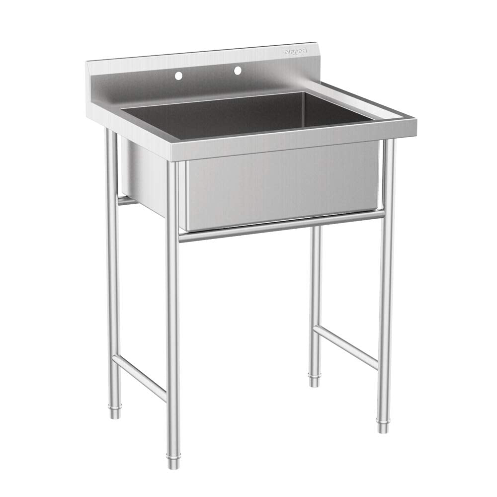 Vingli Upgraded Free Standing 304 Stainless Steel Utility Sinks For Laundry Room With Backsplash, Industrial Garage Sink Commerc