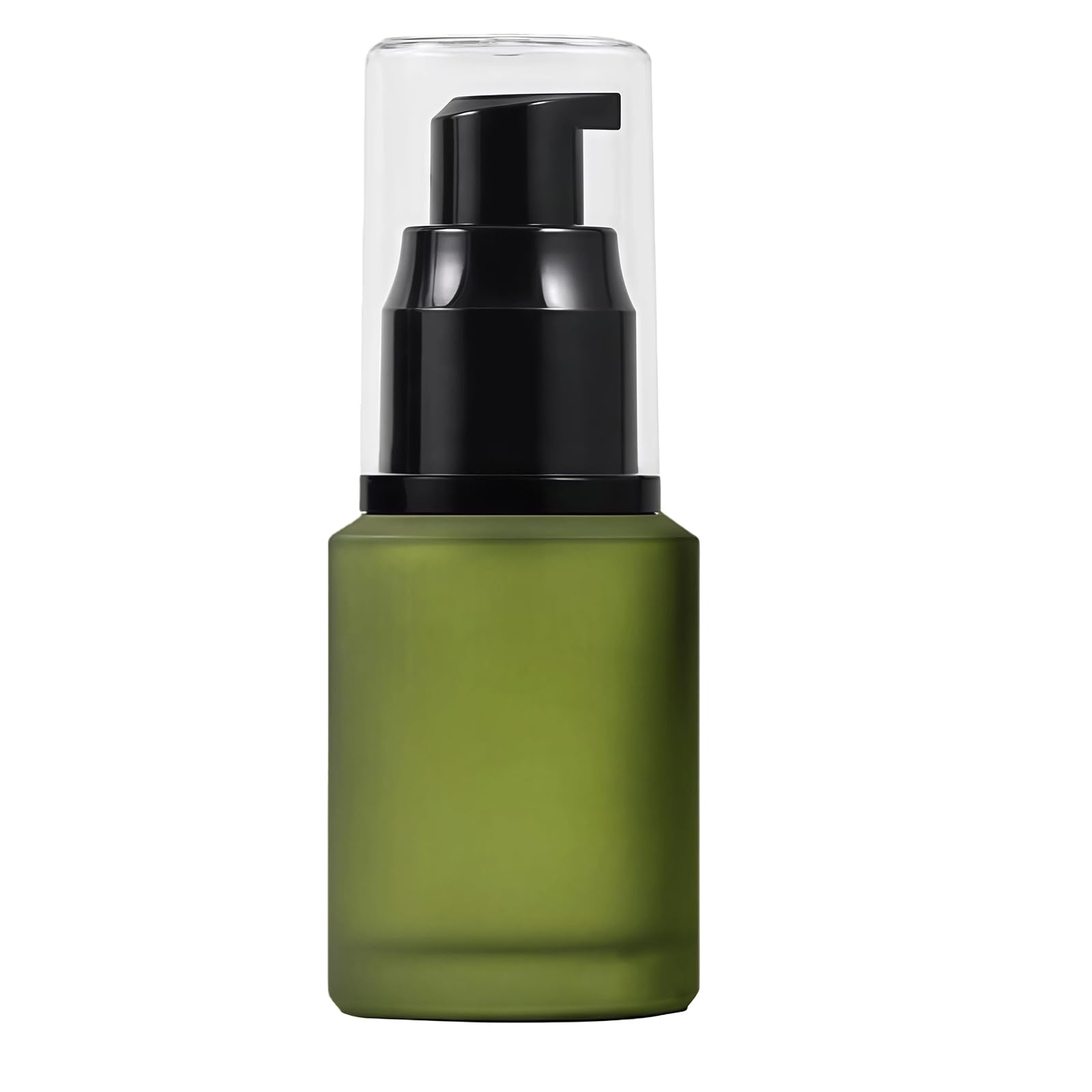 QUUPY 2oz Green Empty Upscale Glass Lotion Pump Bottle Refillable Liquid Foundation Container Dispenser Storage Vial Essence Emu
