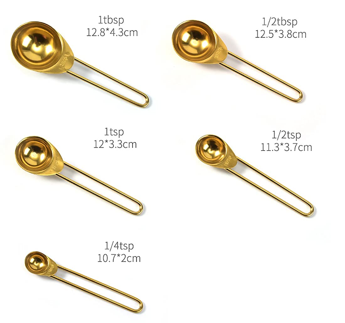 Topzea Gold Measuring Cups And Spoons Set Of 9, Nesting Stainless Steel Measuring Cup And Measuring Spoon Kitchen Cooking Baking