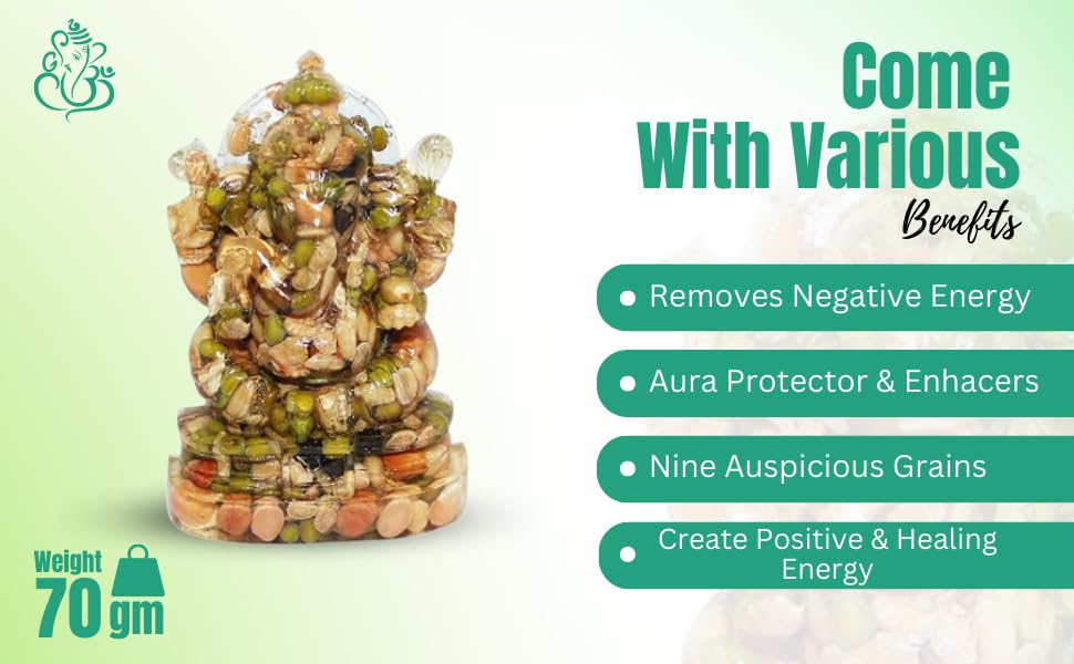 Heena Home Decor Navdhanya Vinayagar,9 Grain Ganpati, Vastu Nau Dhan Annpurna Ganpati, Ganesh Statue