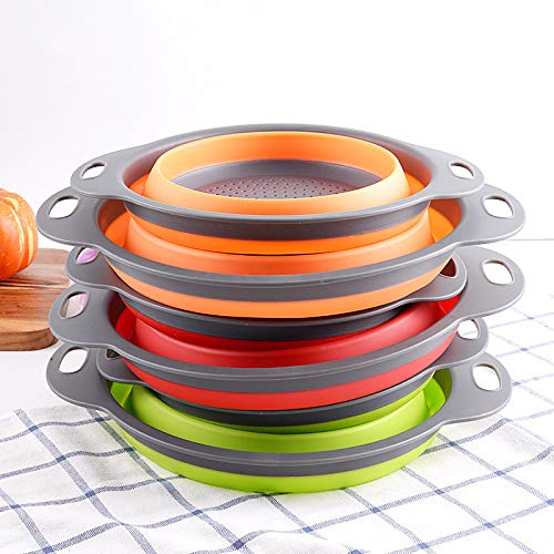 Ainaan 2Pcs Silica Gel Folding Drainage Basket, Vegetable Wash Basin, Foldable Fruit Dish (Green)