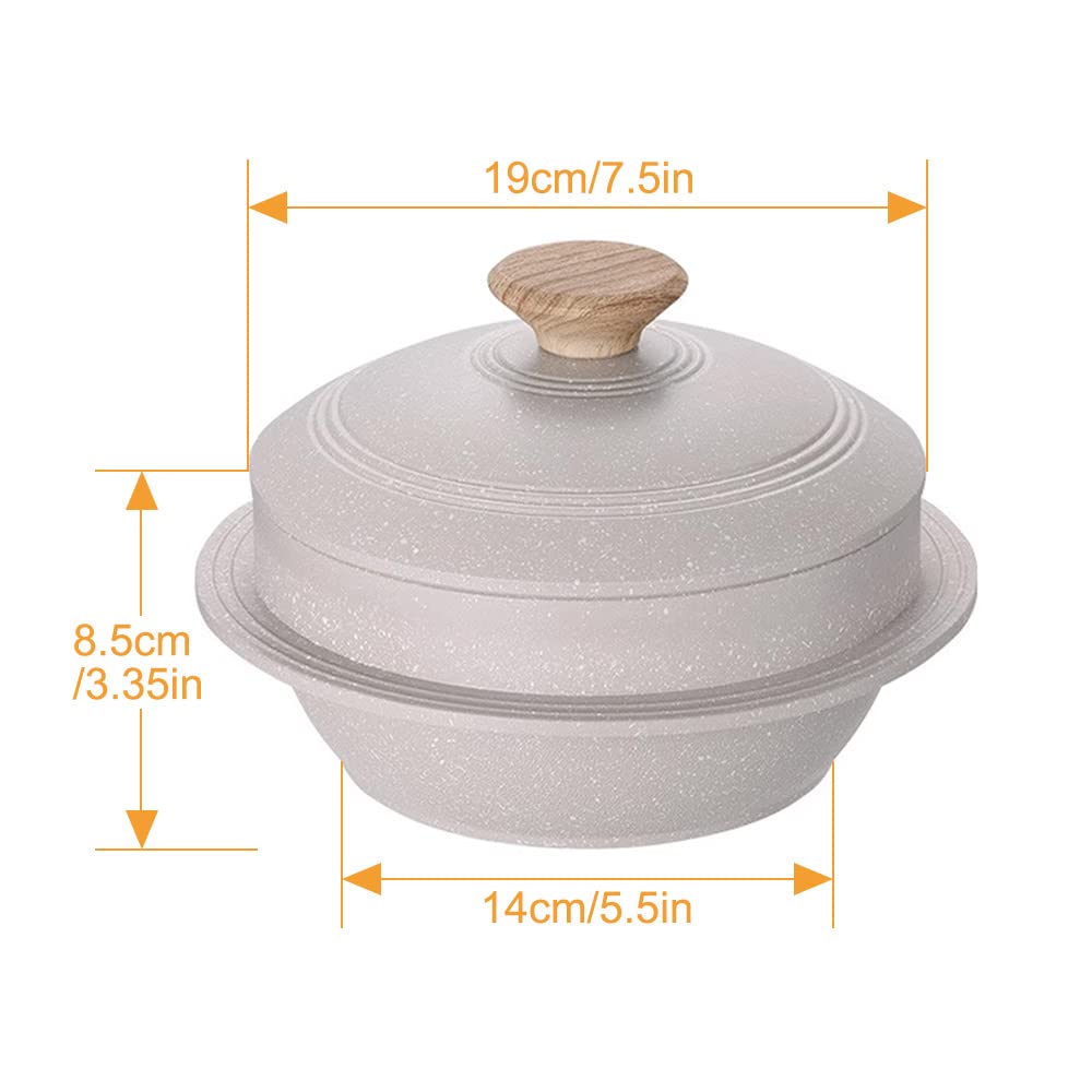 Bobikuke Korean Dutch Oven, Rice Pot, 7.9 In Enameled Cast Aluminum Pot With Lid, Korean Stone Bowl For Induction, White
