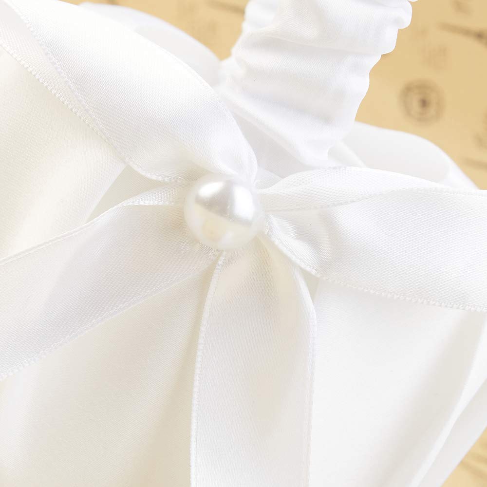Flower Girl Basket,Wedding Flower Basket,Western Rustic Lace Bowknot Wedding Basket Candy Gift Bag For Wedding Party Banquet Chr