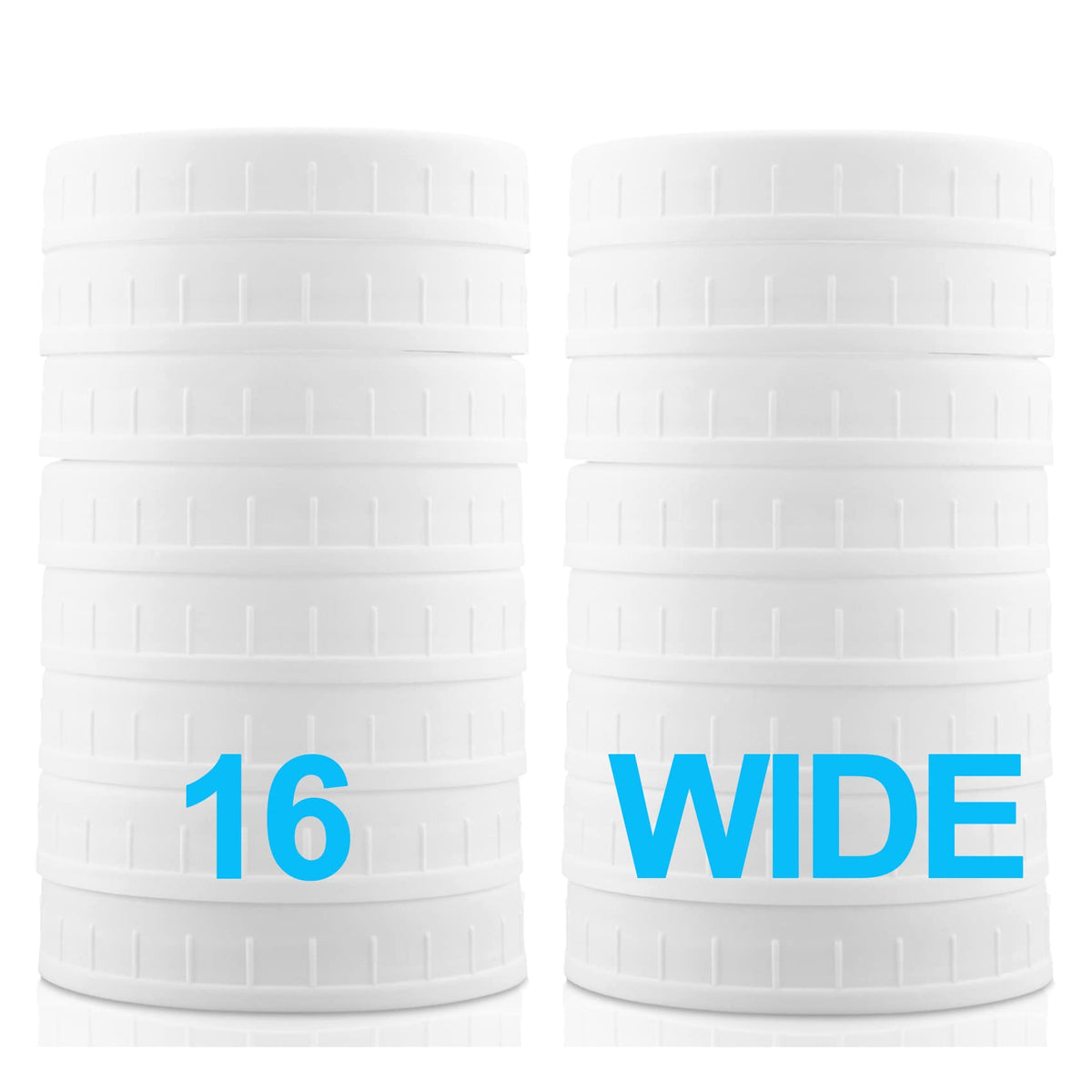 Wide Mouth Mason Jar Lids [16 Pack] For Ball, Kerr And More - White Plastic Storage Caps For Mason/Canning Jars - Leak-Proof