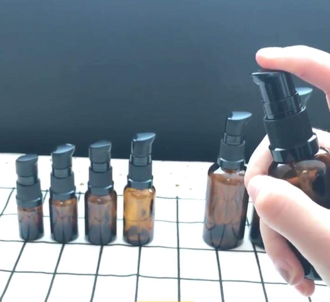 Upstore 2Pcs (100Ml/ 3.4Oz) Amber Glass Empty Pump Press Bottles With Cap Refillable Portable Bottle Vial Case Makeup Pot Jar Tr
