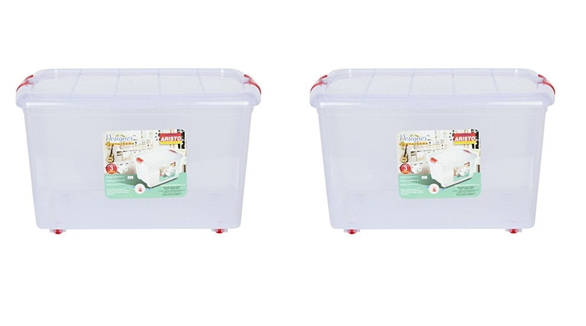 Aristo Plastic Multipurpose Storage Container Box 45 L (54.5 X 40 X 33 Cm, Clear)  Pack Of 2, Rectangular