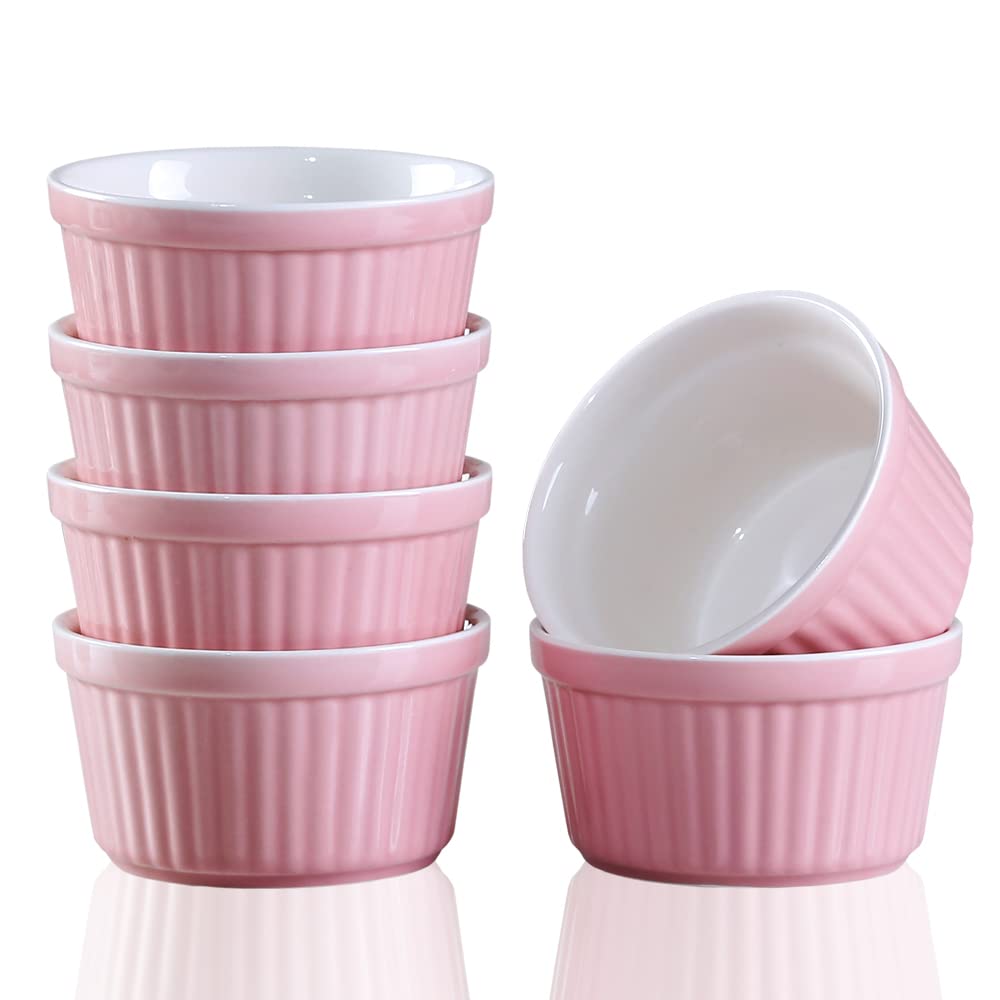 YAZYLIFE Ramekins 6oz Oven Safe,Creme Brulee Ramekin and Souffle Dishes,Porcelain Baking Bowls,Dipping Sauce Dish.Pudding Cups,S