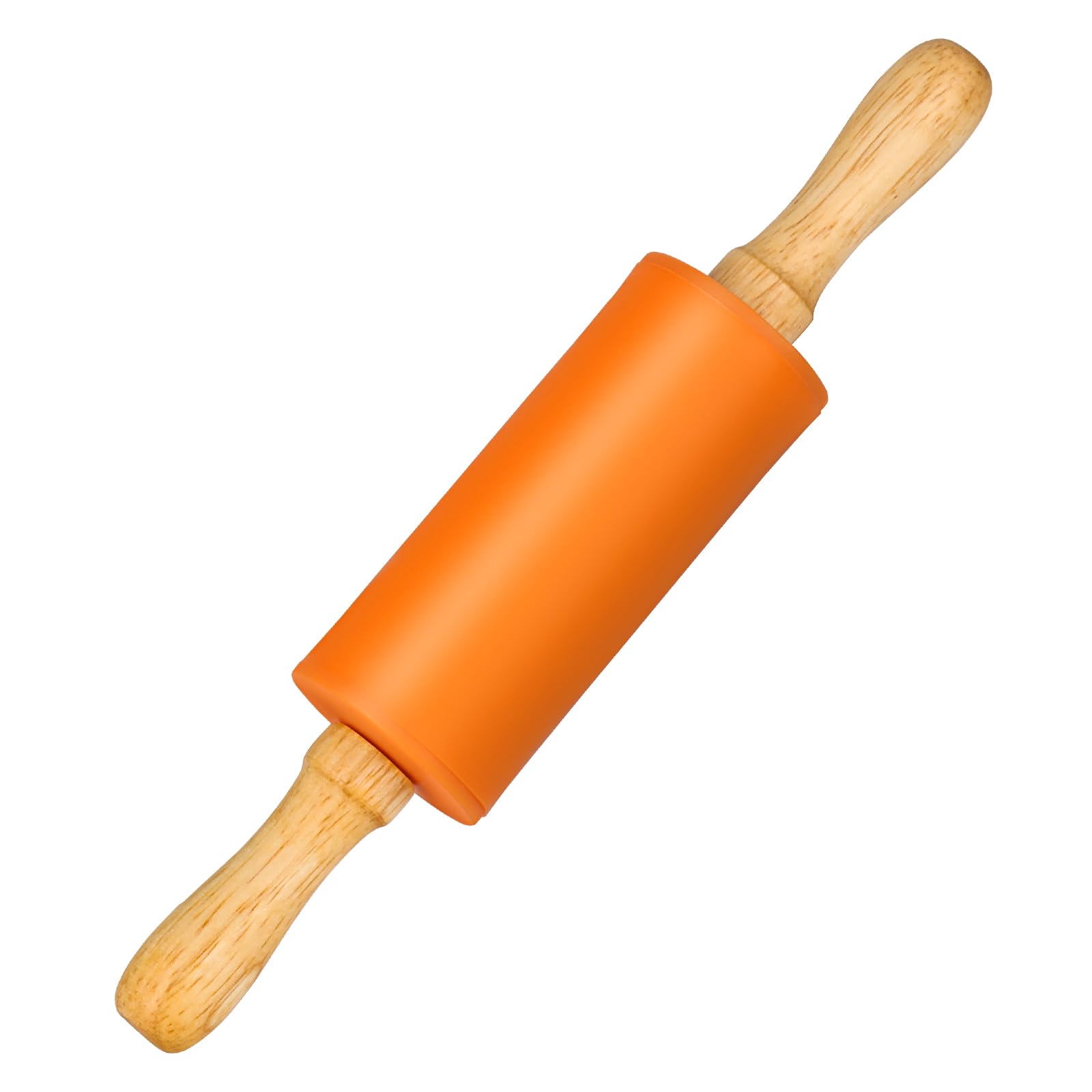 Honglida Mini Silicone Rolling Pin for Kids, Non-stick Surface Wood Handle, 9 Inch 1 Pack Orange