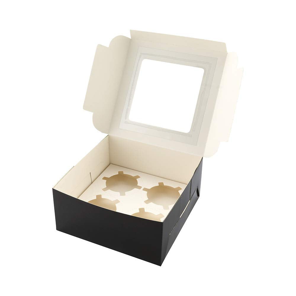 Restaurantware Cafe Vision 6.3 X 6.3 X 3 Inch Cupcake Gift Boxes 100 Fits 6 Bakery Boxes - Hinged Lid Removable Inserts Black Pa