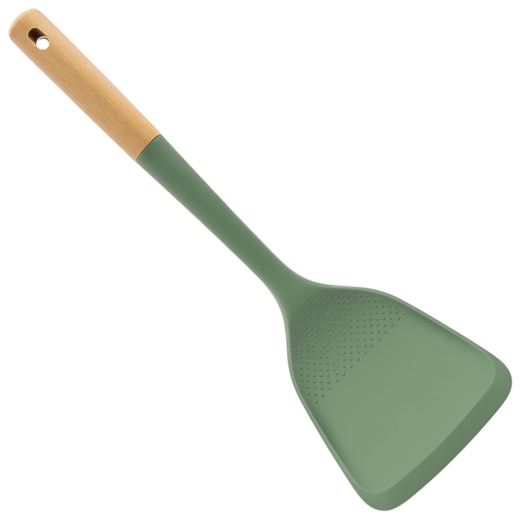 Beille 1pc Solid Spatula Beech Wood and Silicone Kitchen Utensils Meal Prep Cooking Baking Supplies Home Essentials, Olive Green