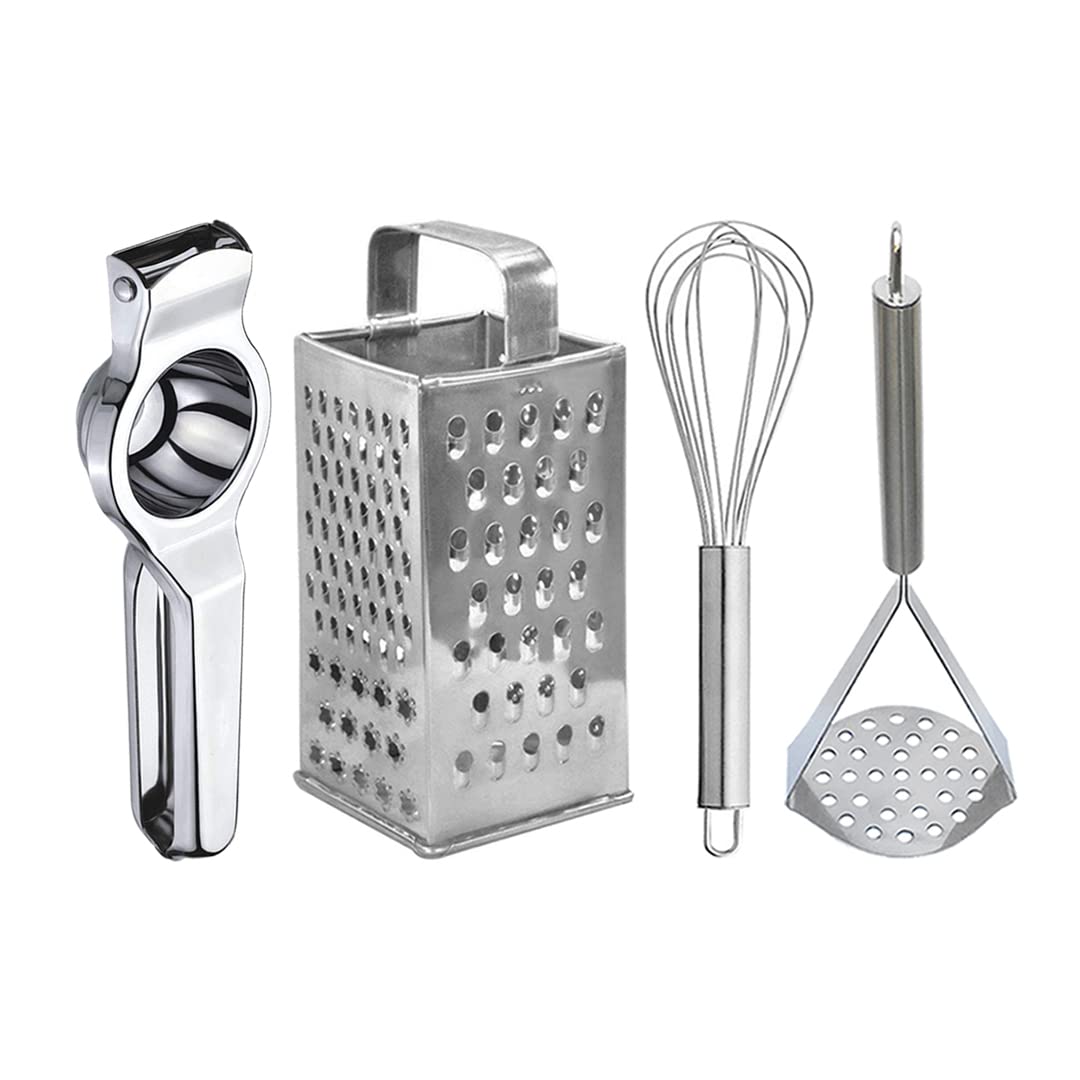 Oc9 Stainless Steel Egg Whisk/Egg Beater & Potato Masher/Pav Bhaji Masher & 8 In 1 Grater/Slicer & Lemon Squeezer/Hand Juicer Fo