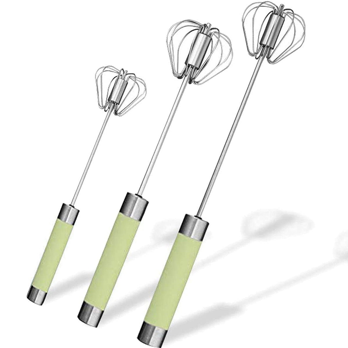 Stainless Steel Semi-Automatic Egg Whisk - 3Pcs Hand Push Rotary Whisk Blender (Green)