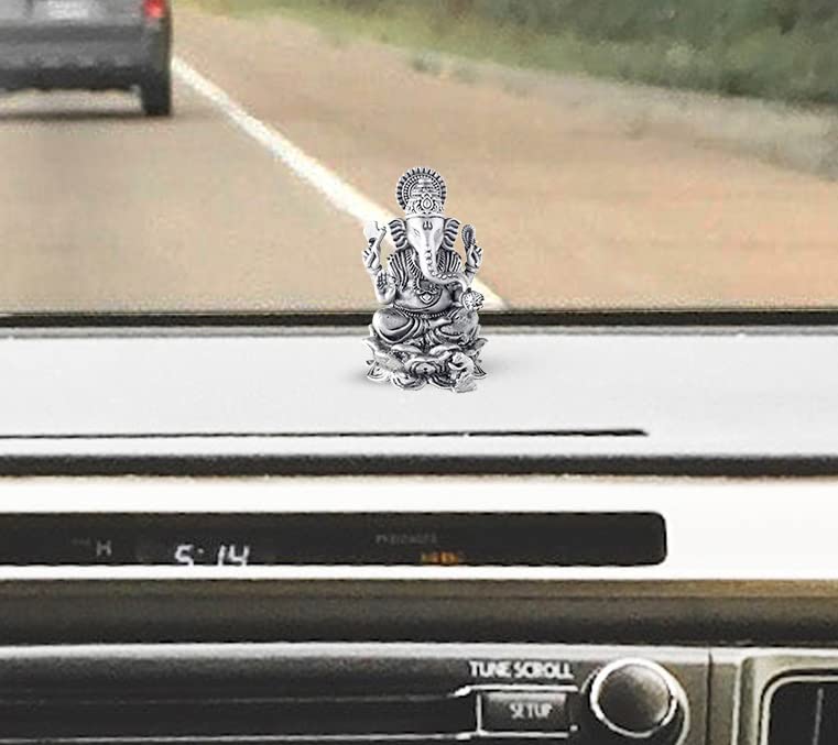 Prd Caratcafe Silver Ganesha Murti For Car,Home & Office Pure 925 Solid Chandi Metal Idol Of Ganesh Ji With Om Symbol Antique Lo
