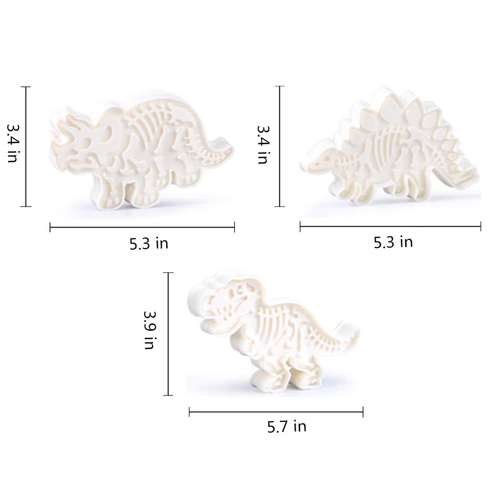 Shebaking 6 Pack Jurassic Dinosaur Shaped Cookie Cutter Stegosaurus T-Rex Triceratops Skeleton Fossil Mold Dinosaur Bones Cookie