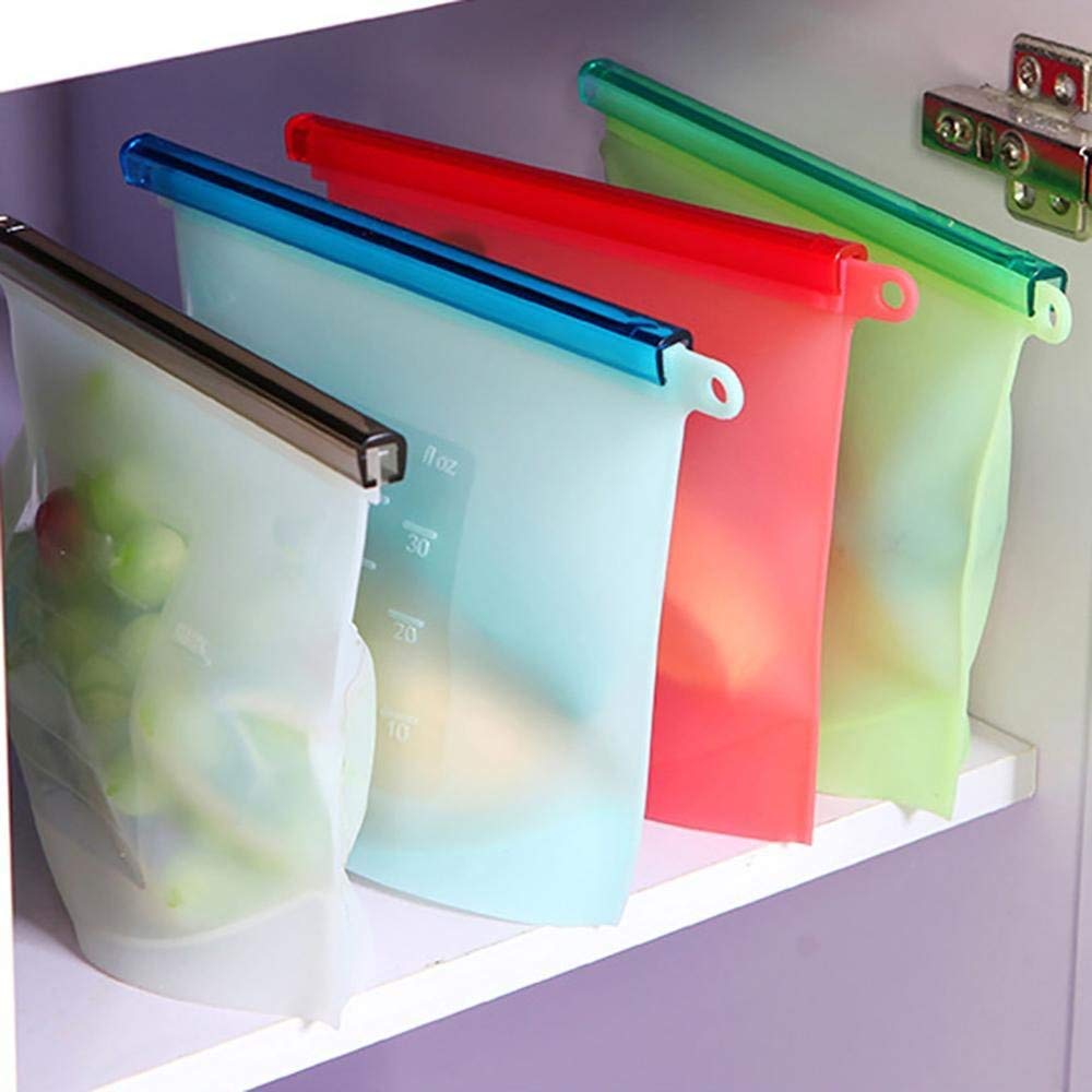 Generic Reusable Silicone Vegetable Food Storage Bag Refrigerator Bags (2Pcs  Capacity1000 Ml)