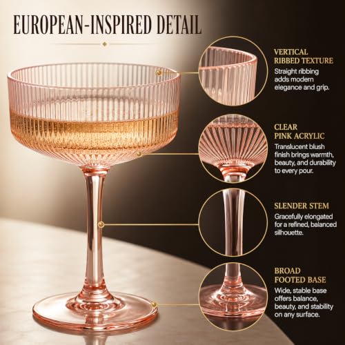 Madrid Acrylic Champagne Coupe Cocktail Glassware, Set of 6