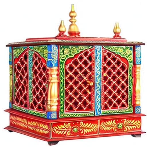 Home and Bazaar Rajasthani Ethnic Handcrafted Wooden Temple/Mandir/Pooja Ghar/Mandapam (Multicolor12)