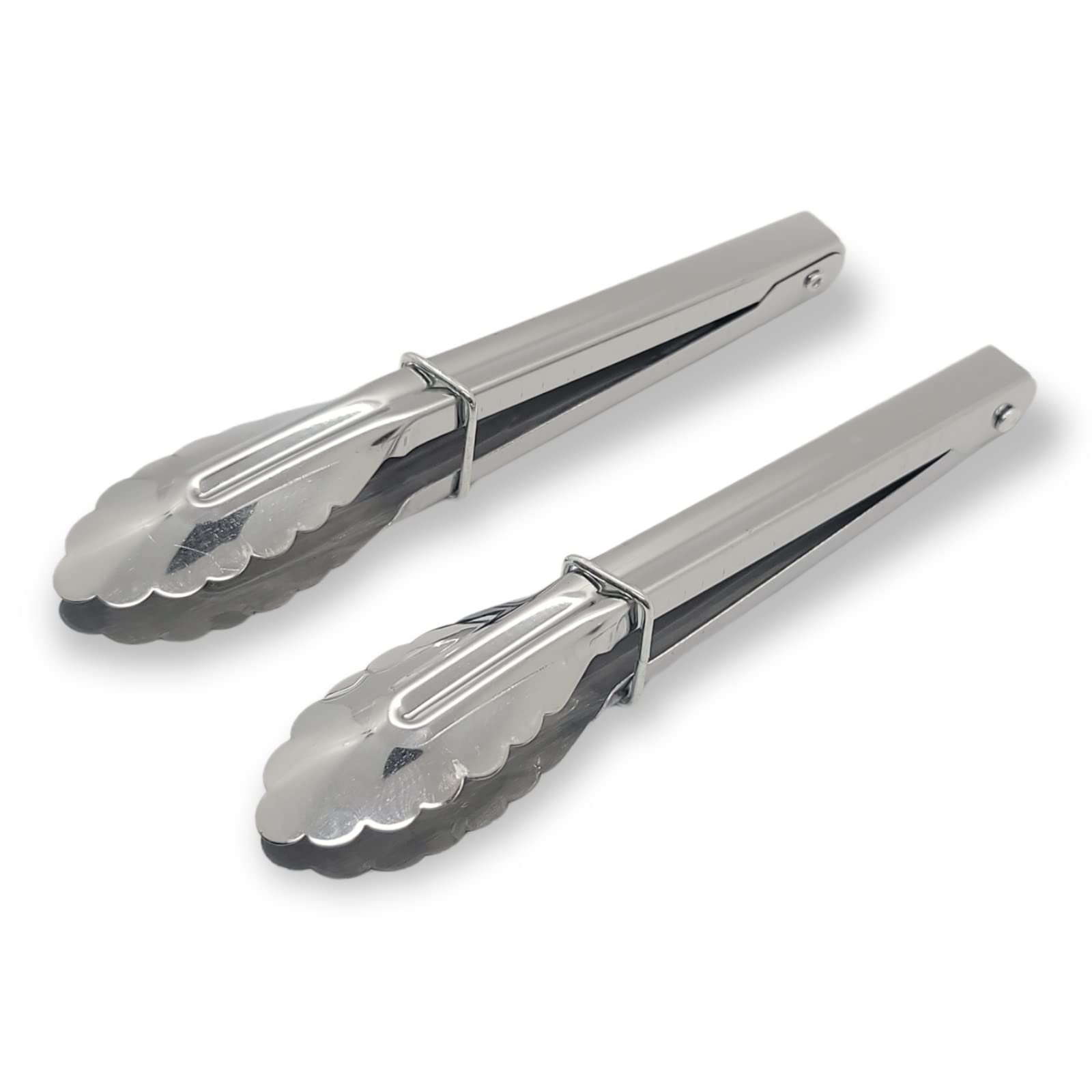 Handy Housewares 2 Piece 7'' Mini Metal Scalloped Grip Kitchen Serving Tongs Set With Sliding Locks (1 Set)