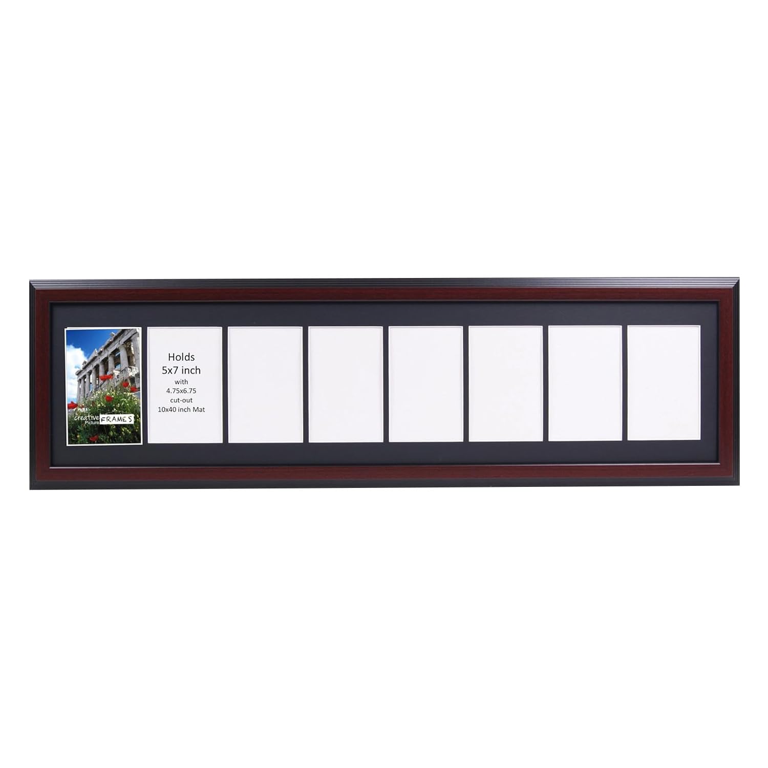 Creative Picture Frames 8 Opening Mahogany Picture Frame With Glass To Hold 5 By 7 Inch Photographs Including 10X40-Inch Black M